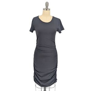 30152 Babaton Knit Ruched T Shirt Dress Black size Medium casual classic minimal